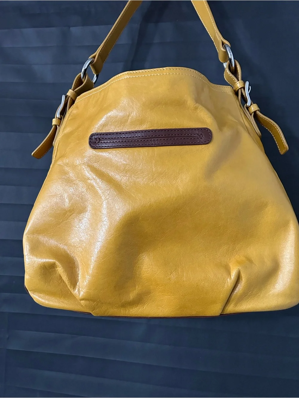 My Flat In London Yellow Leather Hobo Bag with Snake-Print Trim